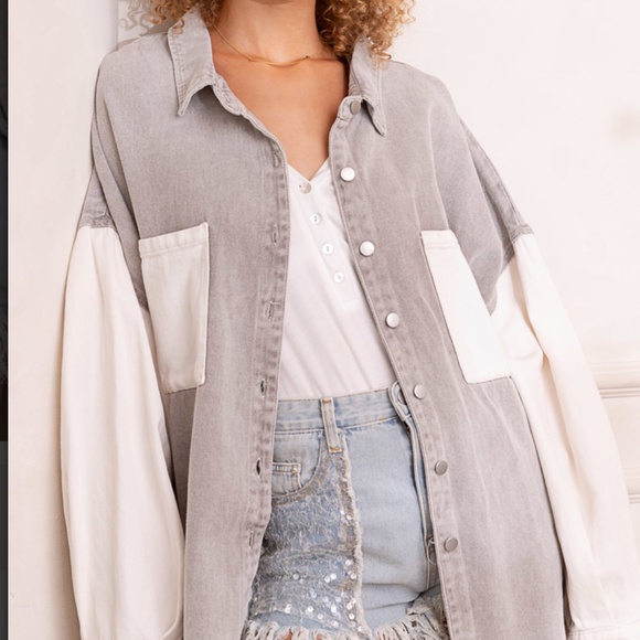 $39 START #139 POL Oversized Twill Relaxed Fit Jacket Shacket SR19 - Picture 2 of 8